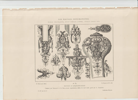 “17th‑Century Louis XIV Arquebus Motif Engraving — Thuraine & Le Hollandois Design, Antique French Ornament Print (Plate 31)”