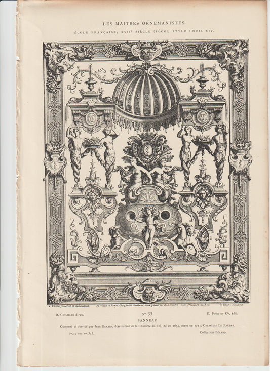 “Jean Berain ‘Panneau’ – Plate 33 – Engraved by Le Pautre – Les Maîtres Ornemanistes, Plon et Cie (19th C.)”
