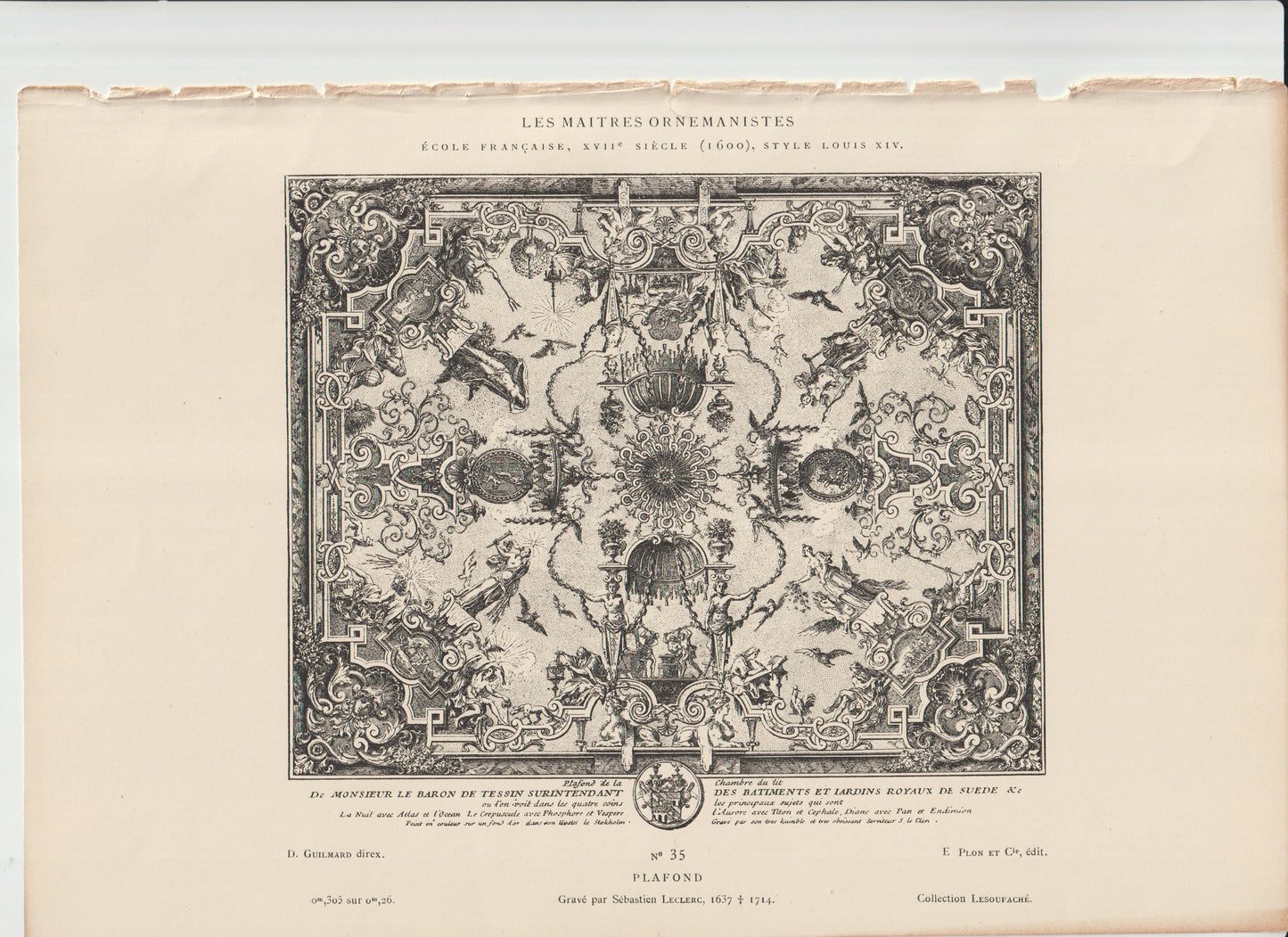 “Sébastien Leclerc Plafond Engraving — Les Maîtres Ornemanistes, Plate 35, 19th‑C Fournier Edition”