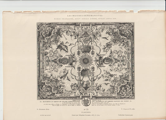 “Sébastien Leclerc Plafond Engraving — Les Maîtres Ornemanistes, Plate 35, 19th‑C Fournier Edition”