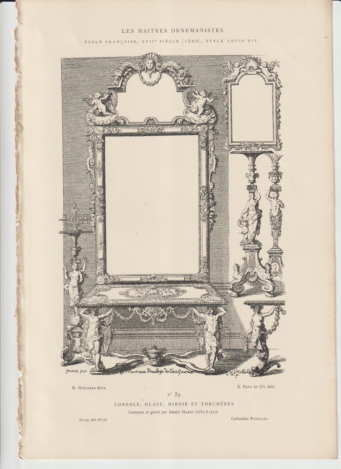 “Antique French Console & Mirror Engraving — Daniel Marot, Louis XIV Ornament Print, 19th‑C Plon et Cie”