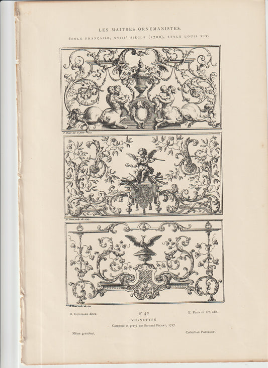 “1727 Louis XIV Ornamental Vignettes – Bernard Picart Engraving – French Rococo Decor Plate No. 42”
