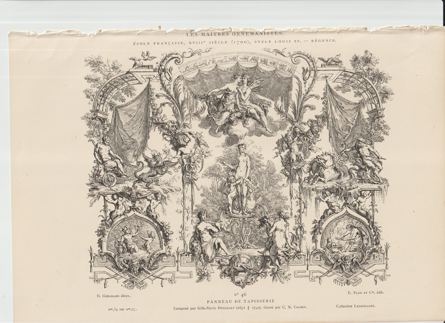 “Antique Rococo Tapestry Panel Engraving — Gilles‑Marie Oppenord & Cochin — Louis XV Ornament Design — Plate 46”