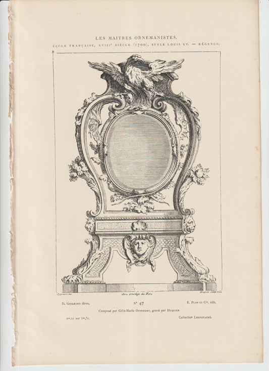 “Antique 19th‑C French Rococo Frame Engraving — Oppenordt & Huquier, Régence Louis XV Ornament, Plon et Cie”