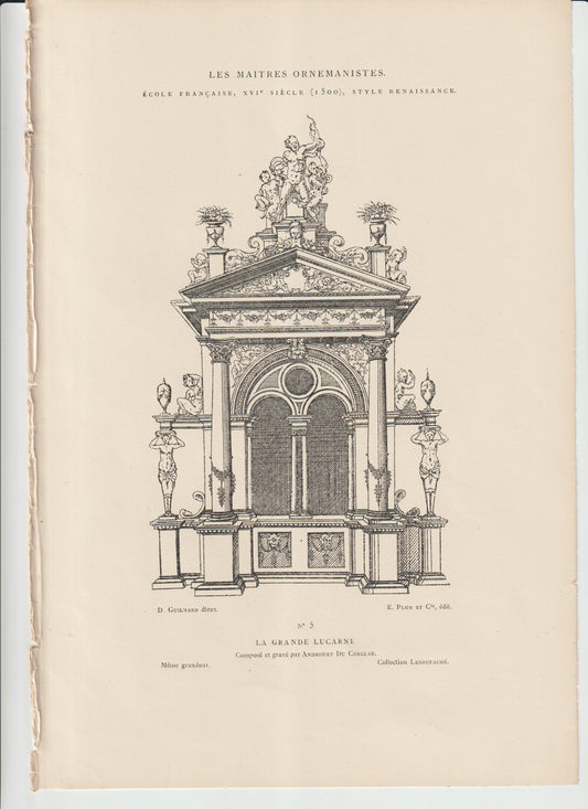 “La Grande Lucarne (No. 5) — Androuet du Cerceau — Original 19th‑C Plon Engraving — Les Maîtres Ornemanistes”