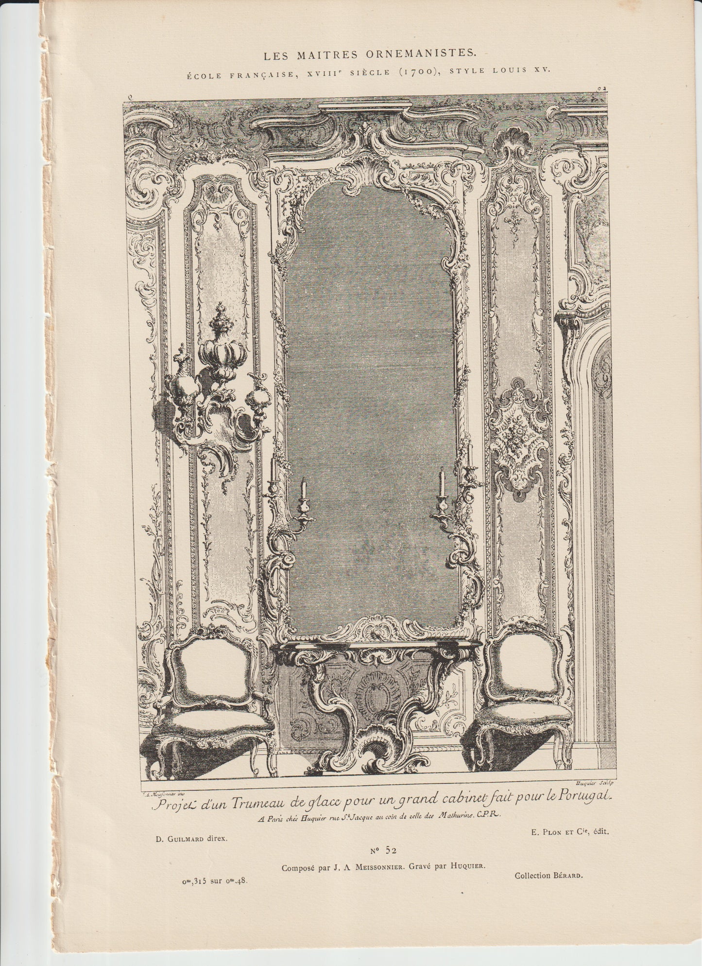 “Antique French Louis XV Trumeau Design — Meissonnier Engraving, 18th‑C Style Architectural Wall Panel, Plate 52 (c.1860)”