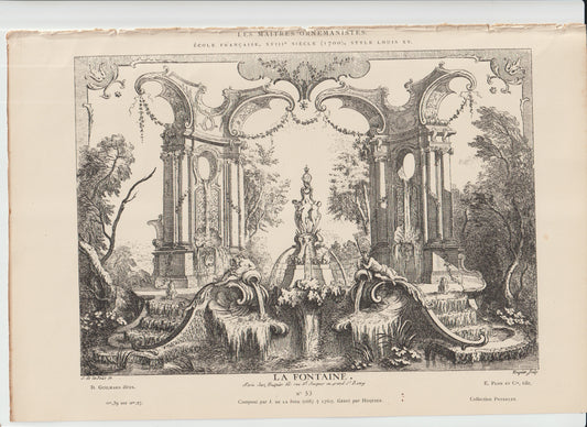 “La Fontaine – Louis XV Rococo Fountain by La Joue, Engraved by Huquier – Original Ploos et Cie Plate (Ancienne Série)”