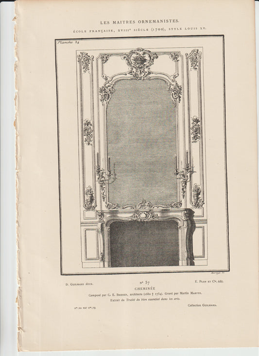 “Briseux ‘Cheminée’ Fireplace Engraving – Planche 84, Plon et Cie – Les Maîtres Ornemanistes”