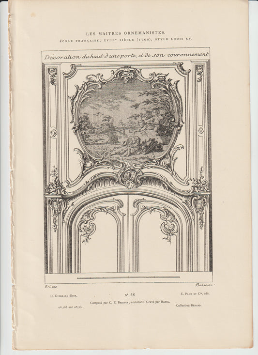 “Antique French Rococo Door Design — Louis XV Architectural Engraving, Plate 58”