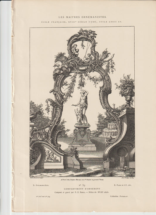 “Louis XV Rococo Garden Nymph — 18th‑Century French Ornamental Engraving by P.E. Babil (c.1750)”