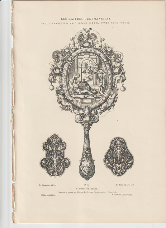“Étienne Delaune ‘Miroir de Main’ Engraving – Les Maîtres Ornemanistes No. 6 – 19th C. Plon et Cie Plate”