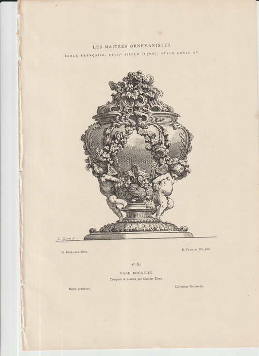 “Antique Rococo Vase Engraving • Charles Eisen • 19th‑C French Ornamental Art Print • Louis XV Rocaille Decor”