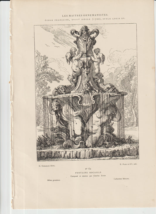 “18th‑Century Rococo Fountain Engraving • ‘Fontaine Rocaille’ by Charles Eisen • Antique French Architectural Art Print”