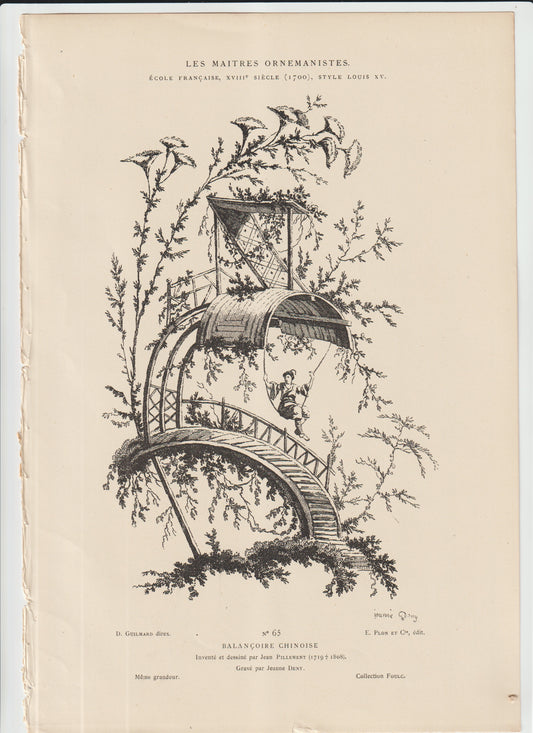 “Jean Pillement Chinoiserie — Balançoire Chinoise — Les Maîtres Ornemanistes No. 65 — 19th‑C Plon Engraving”