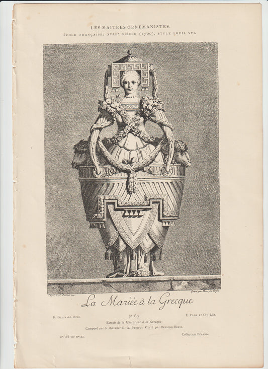 La Mariée à la Grecque – Louis XVI Neoclassical Engraving, Les Maîtres Ornemanistes (Plate 69), After Petitot, Engraved by Benigno Bossi