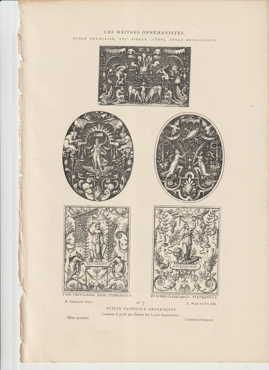 “Étienne Delaune Grotesque Panels — Les Maîtres Ornemanistes No. 7 — ‘Rhetorique’ & ‘Astronomie’ — 19th‑C Plon et Cie Engraving”