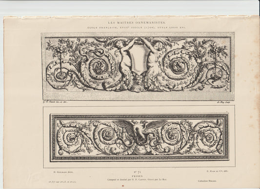 “Plate 71 – Cuvilliés Frises, Les Maîtres Ornemanistes, 19th‑Century Engraving by Le Roy”
