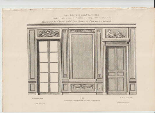“1790 Louis XVI Wall Panel Design — Architectural Door & Cupboard — Boucher/Berbault Engraving — Les Maîtres Ornemanistes No. 72”
