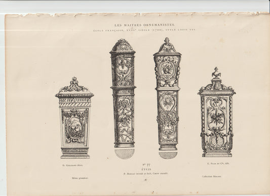 “Antique 19th‑C French Louis XVI Étuis Engraving — Ornamental Cases, Roux Collection”