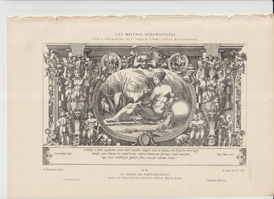 “La Diane de Fontainebleau – 19th‑Century French Engraving, Regnier after Gallice Royal, Les Maîtres Ornemanistes No. 8”