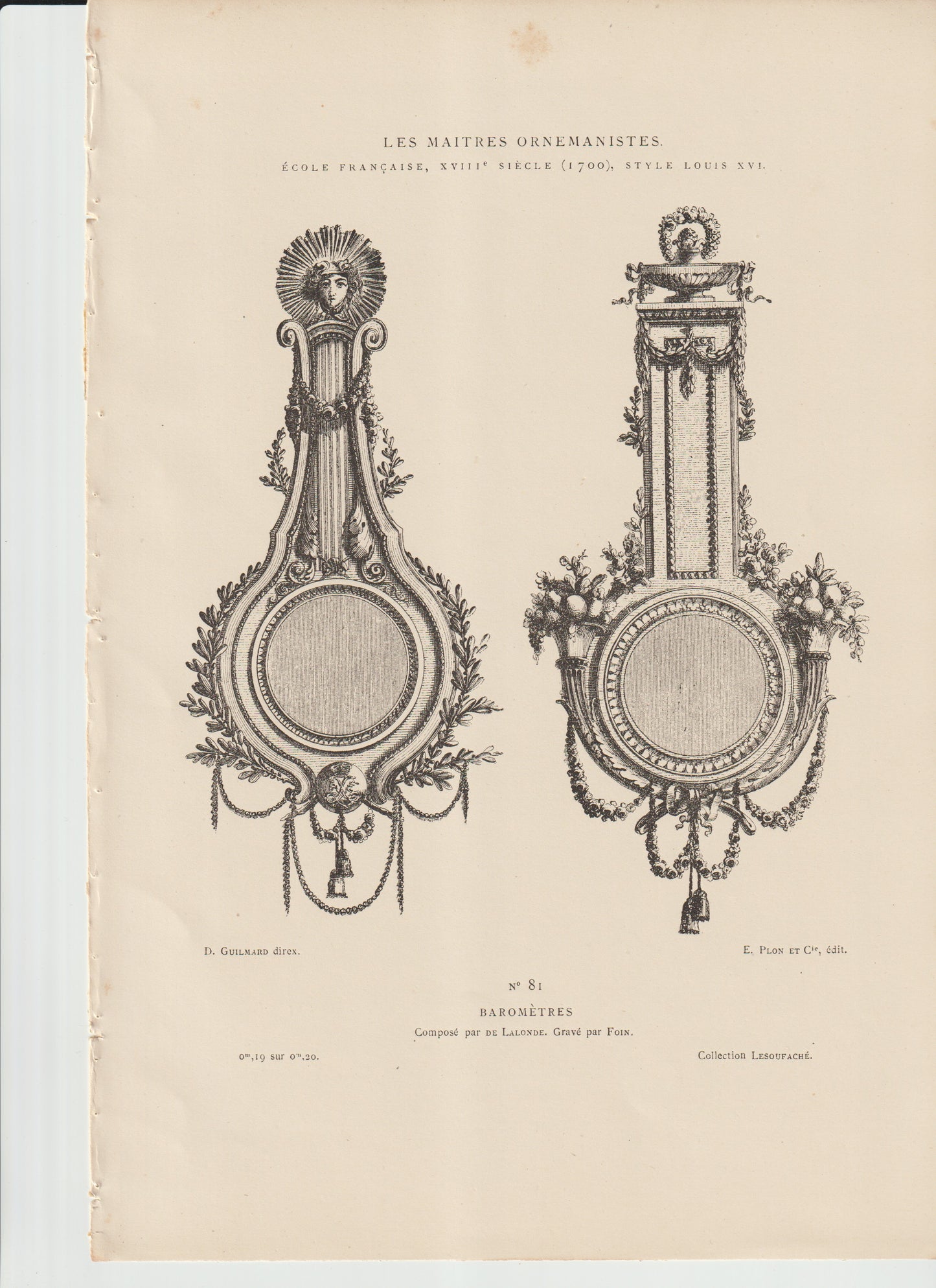 “Louis XVI Barometer Designs — Antique 19th‑C Engraving (Plate 81) — de Lalonde & Foin — French Neoclassical Wall Art”