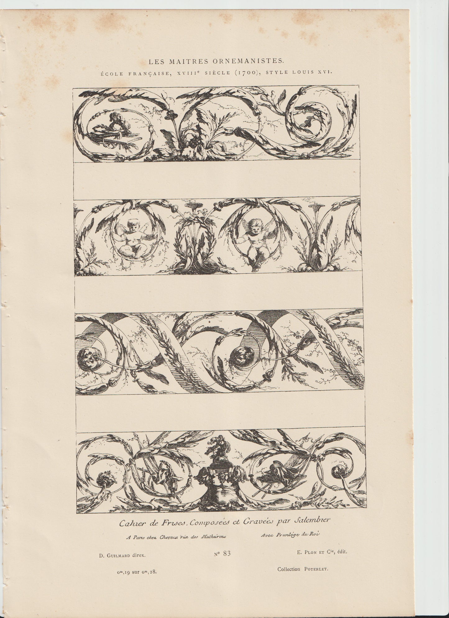 “Antique Louis XVI Frieze Designs — 19th‑C Audran Engraving, Ornamental Rococo Scrollwork, Les Maîtres Ornemanistes Plate 83”