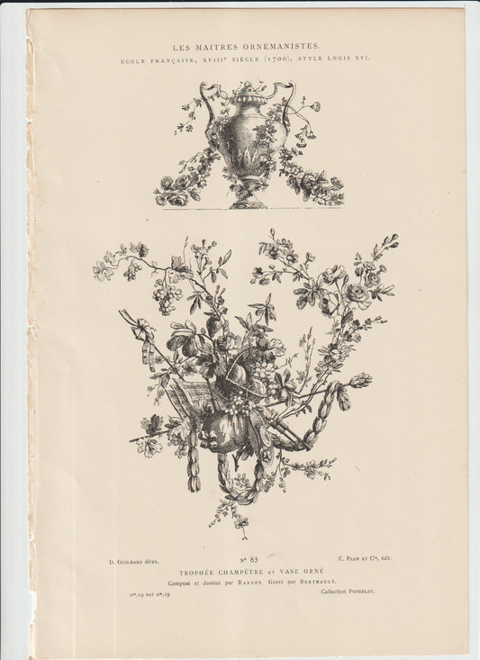 “1780s Louis XVI ‘Trophée Champêtre & Vase Orné’ — Ranson & Berthault Engraving, Plon Edition”