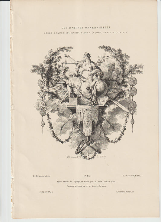 “Moreau le Jeune Engraving (1900) — Les Maîtres Ornemanistes Plate 86 — Greek Allegory, Louis XVI Ornament”