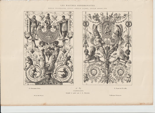 “Dugourc Louis XVI Ornamental Panels — 1790 French ‘Panneaux’ Engraving, Les Maîtres Ornemanistes No. 87”