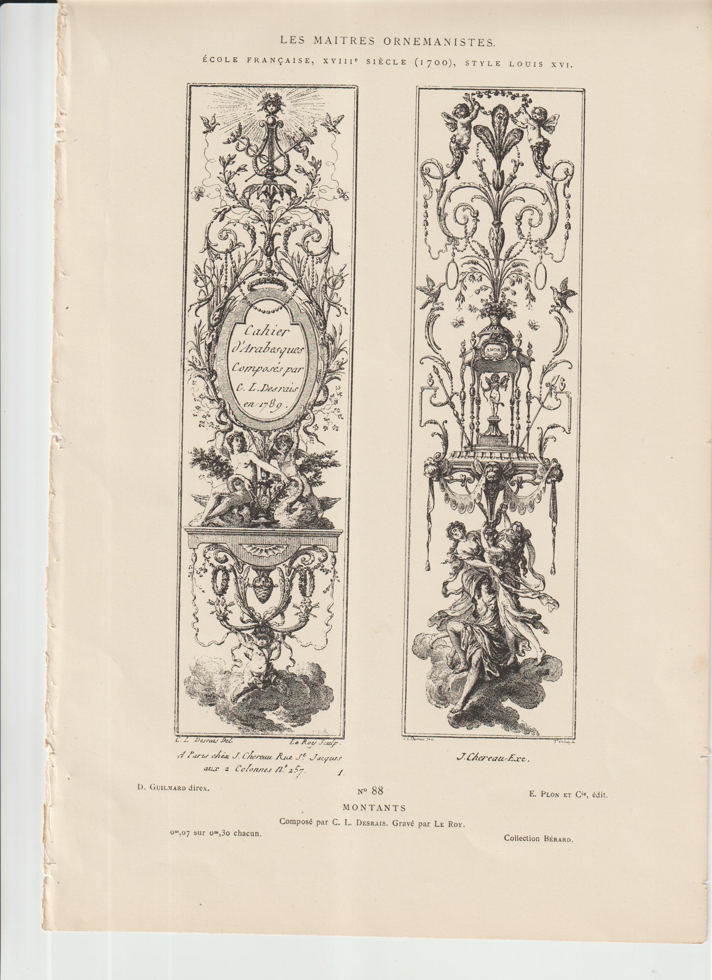 “1780 French Arabesque ‘Montants’ Ornament Print — Desrais & Le Roy — Louis XVI Decorative Engraving (Plon et Cie Edition)”