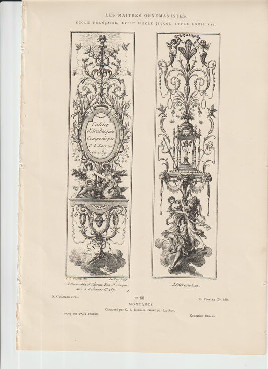 “1780 French Arabesque ‘Montants’ Ornament Print — Desrais & Le Roy — Louis XVI Decorative Engraving (Plon et Cie Edition)”