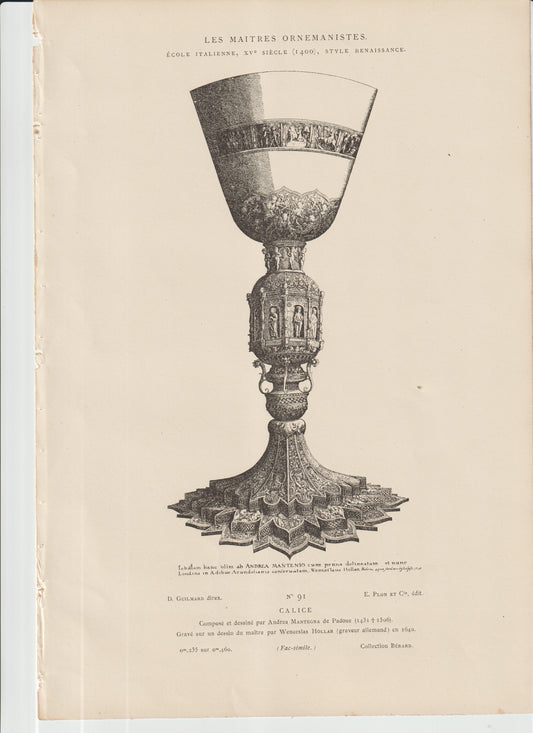 “Renaissance Chalice Engraving • Andrea Mantegna Design • 1640 Hollar Facsimile • Italian Ornamental Art Print”