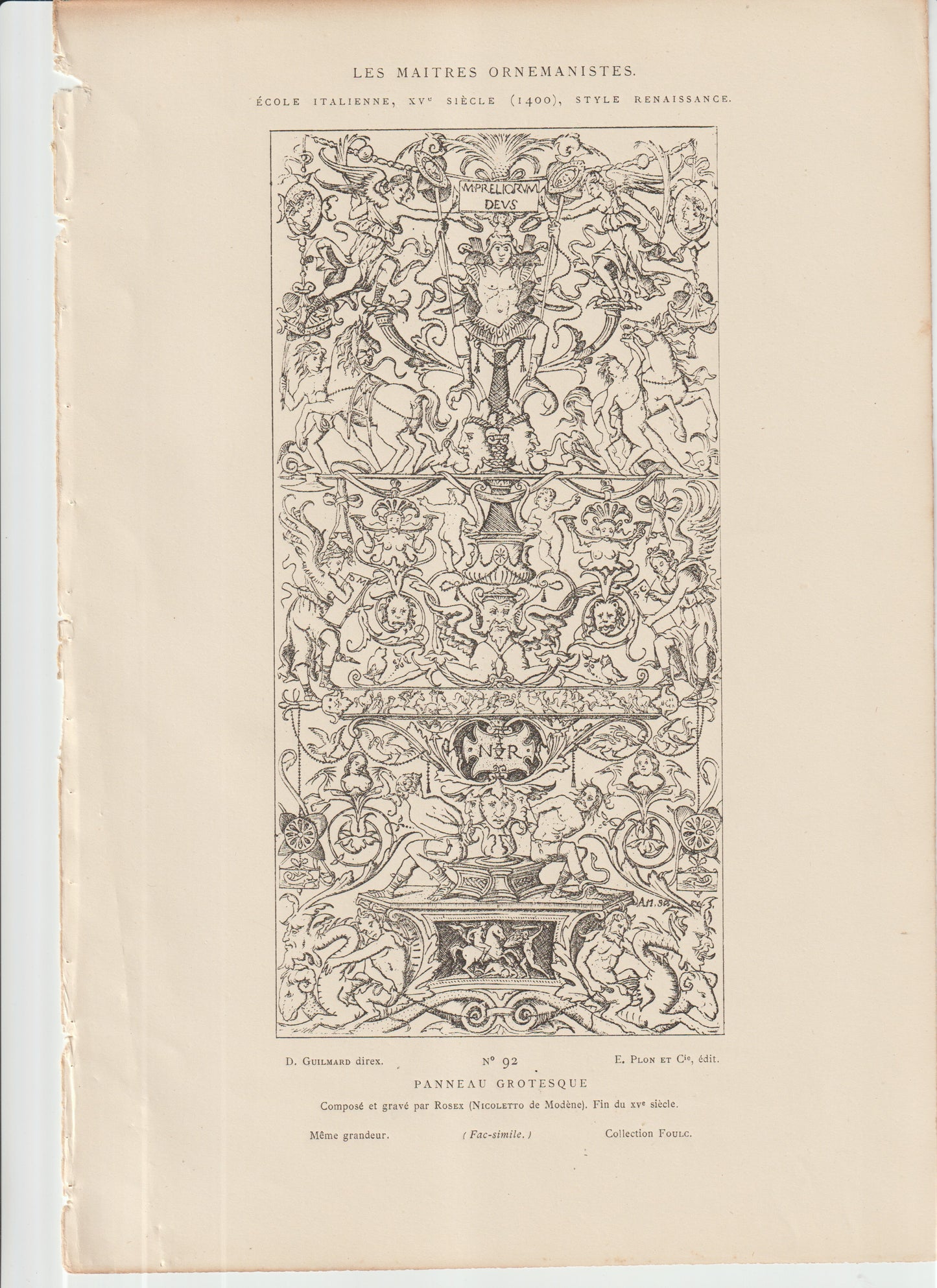 “Les Maîtres Ornemanistes Plate 92 — PANNEAU GROTESQUE — Roser (Niccolotto de Modène) — 19th‑c Plon Engraving”