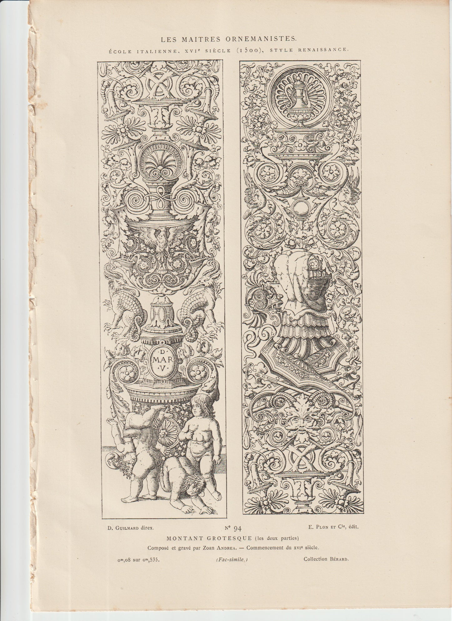 “Renaissance Grotesque Wall Art – Zoan Andrea Engraving, Italian Ornament Panels, Antique Architectural Print (Plate 94)”