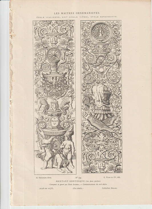 “Renaissance Grotesque Wall Art – Zoan Andrea Engraving, Italian Ornament Panels, Antique Architectural Print (Plate 94)”