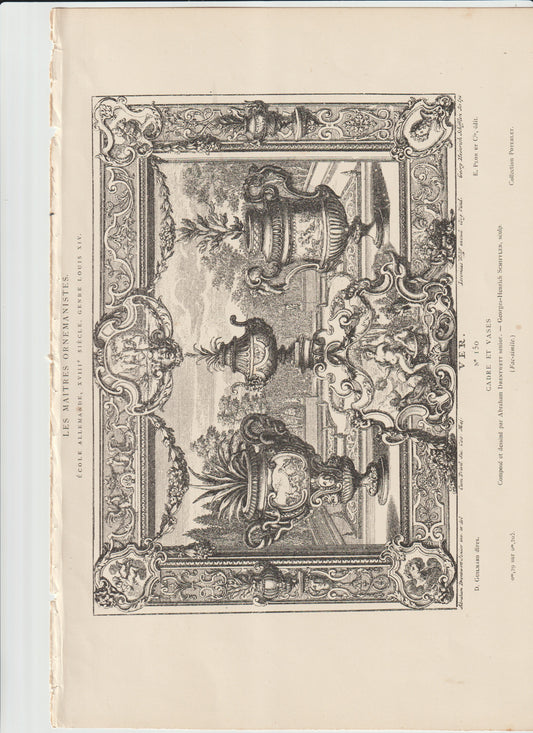 “Les Maîtres Ornemanistes Plate 150 – ‘Cadre et Vases’ – Authentic 19th‑Century Architectural Ornament Engraving”
