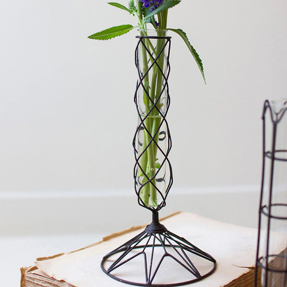 Wire wrapped glass bud vase